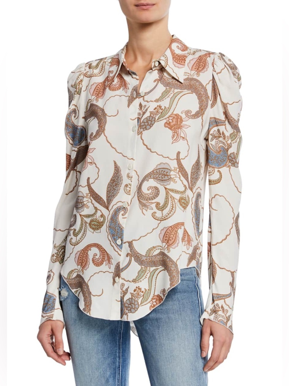 See By Chloe Paisley Puff Long Sleeve Button Down Shirt Blouse Size FR 38 US M 6